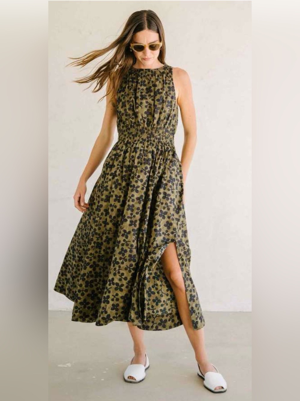 Apiece Apart Bali Tank Dress Resist Floral Olive
